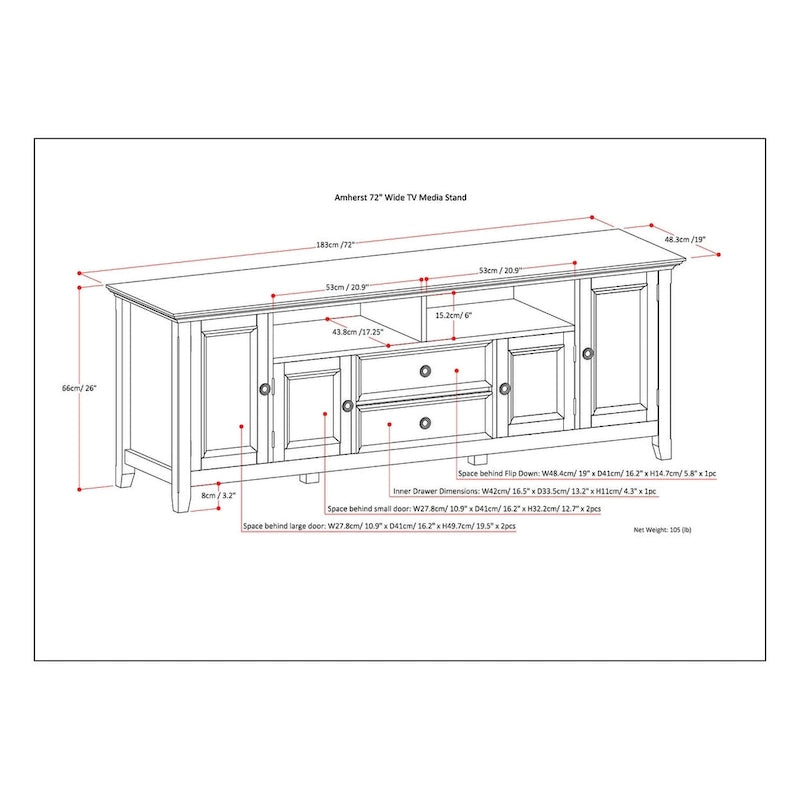 WYNDENHALL Halifax 72 inch Wide Solid Wood Transitional TV Stand - 72w x 19d x 26 h 11