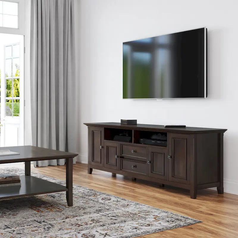 WYNDENHALL Halifax 72 inch Wide Solid Wood Transitional TV Stand - 72w x 19d x 26 h 32
