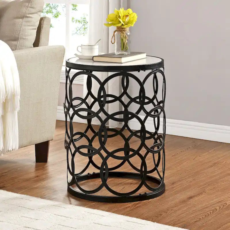 FirsTime & Co. Tavolino Gilded Circles, ferro, 16.75 x 16.75 x 22 pollici, design americano 18