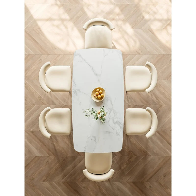 Modern Stylish Dining Table with Rectangle White Slate Top 4