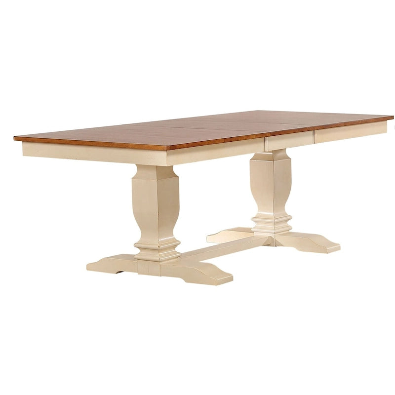 Set da pranzo di 7 pezzi con schienale Napoleon a doppio piedistallo, colore caramello anticato/biscotto, in stile transizionale 3