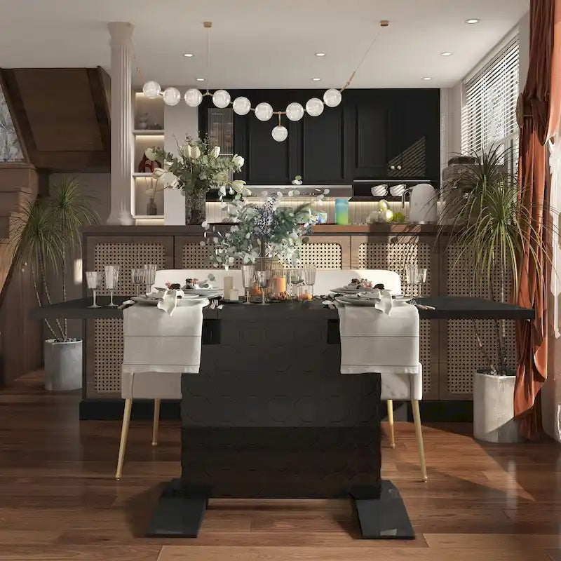Clihome Glossy Wood Extendable Dining Table for 6 People 22