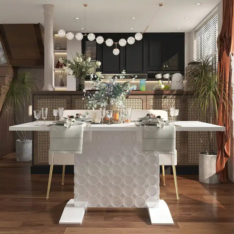 Clihome Glossy Wood Extendable Dining Table for 6 People 19