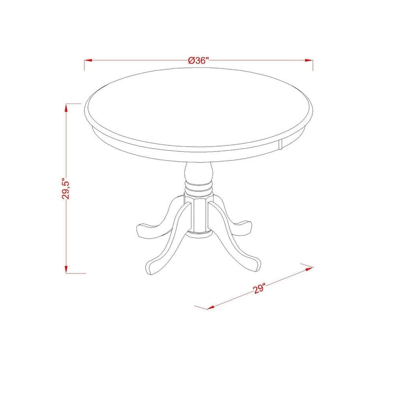 East West Furniture Antique Dining Room Table - a Round Kitchen Table Top with Pedestal Base, 36x36 Inch,(Finish Options) 3