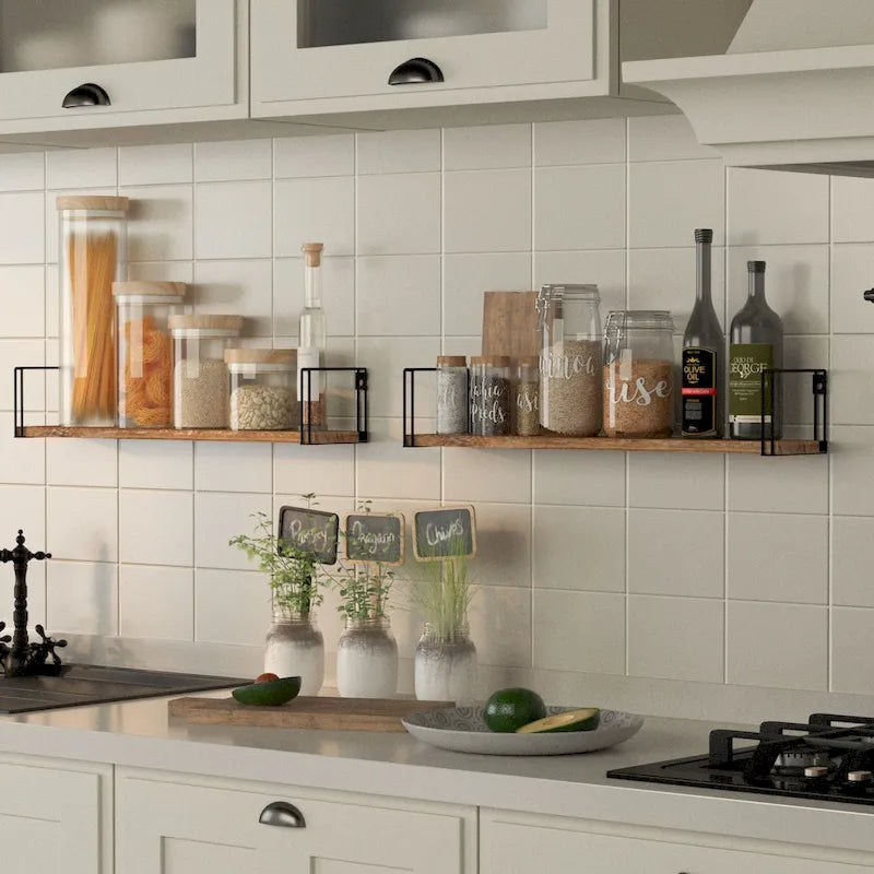 Wallniture Avila 24x4.5 Kitchen Wall Shelves, Natural Burned,Set of 4 4