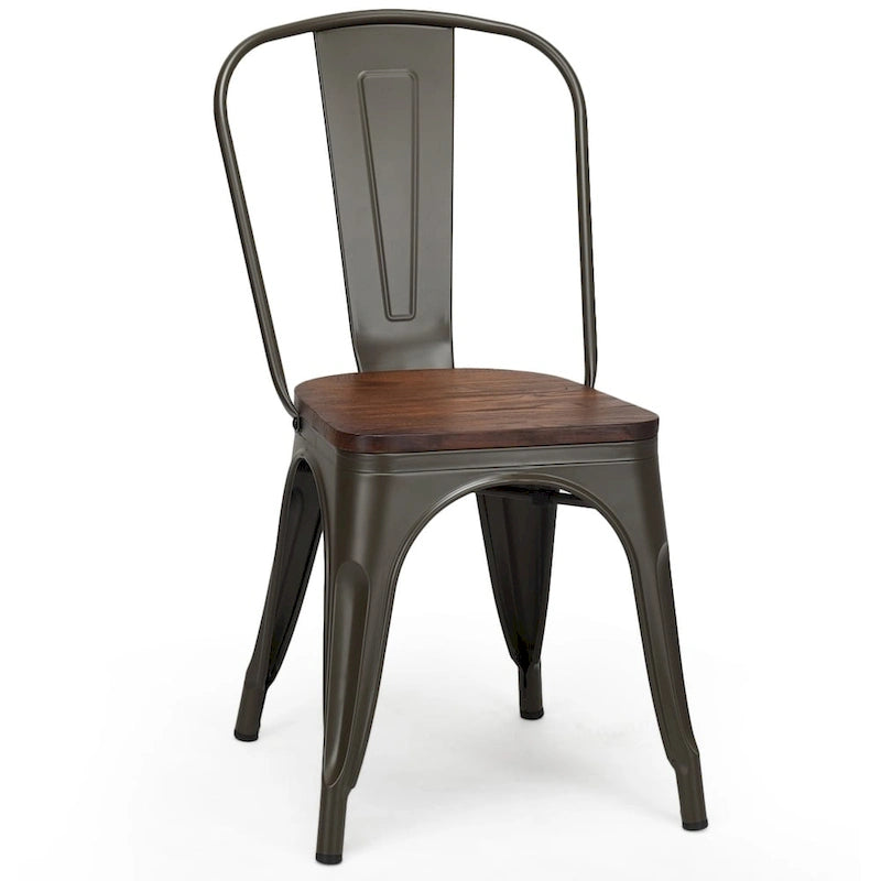Set of 4 Stackable Bistro Cafe Dining Chair Metal Frame and Wood Seat - See Descriptions 9