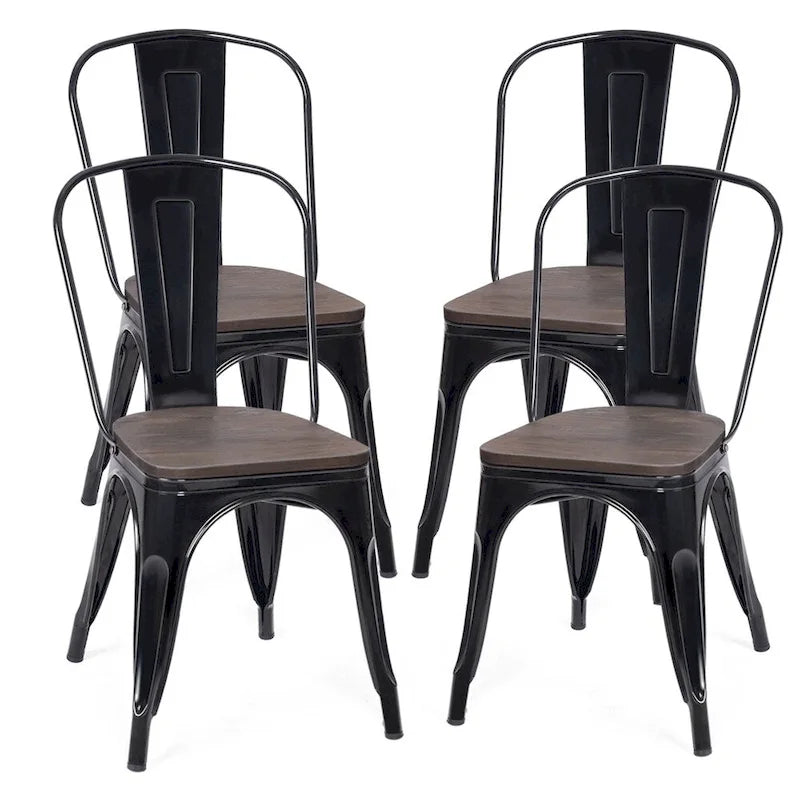 Set of 4 Stackable Bistro Cafe Dining Chair Metal Frame and Wood Seat - See Descriptions 3