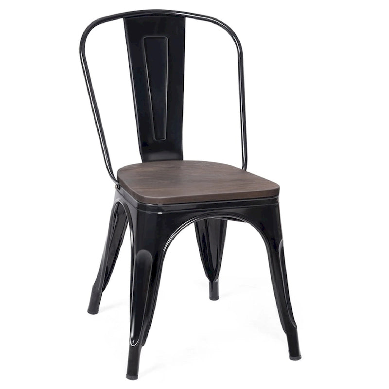Set of 4 Stackable Bistro Cafe Dining Chair Metal Frame and Wood Seat - See Descriptions 6