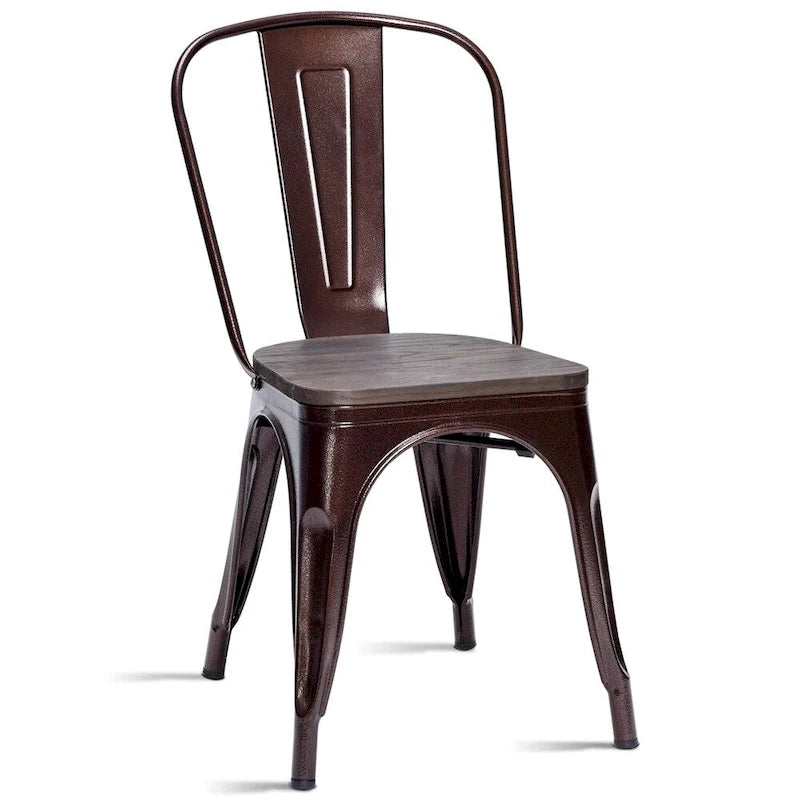Set of 4 Stackable Bistro Cafe Dining Chair Metal Frame and Wood Seat - See Descriptions 7