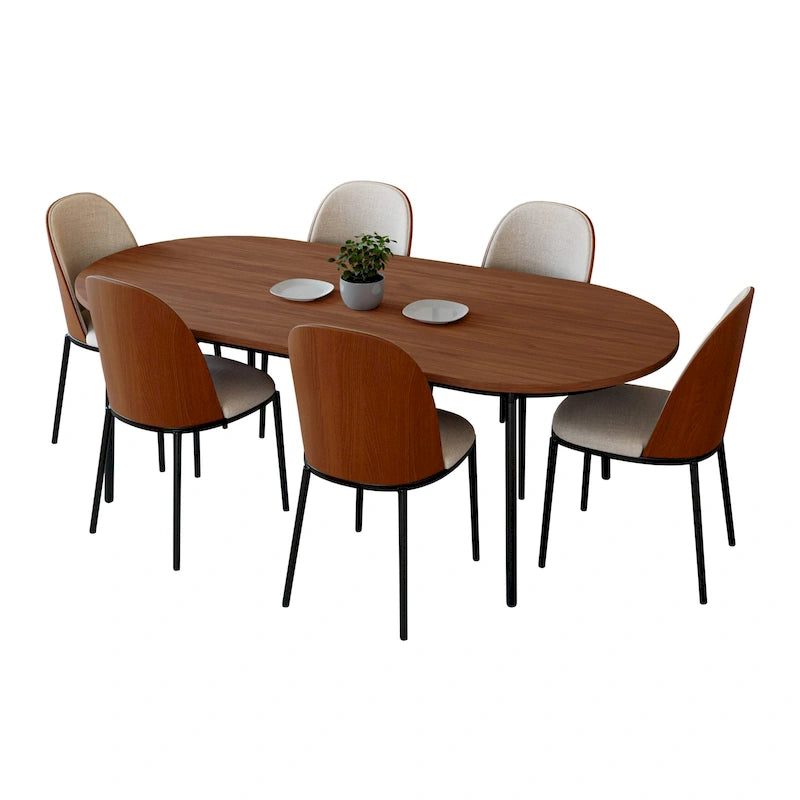 7-Piece Dining Set in Black Steel with 6 Chairs and Table Tule Collection by LeisureMod 36