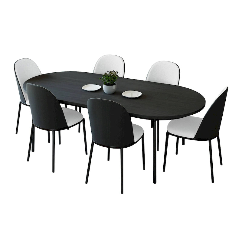 7-Piece Dining Set in Black Steel with 6 Chairs and Table Tule Collection by LeisureMod 37