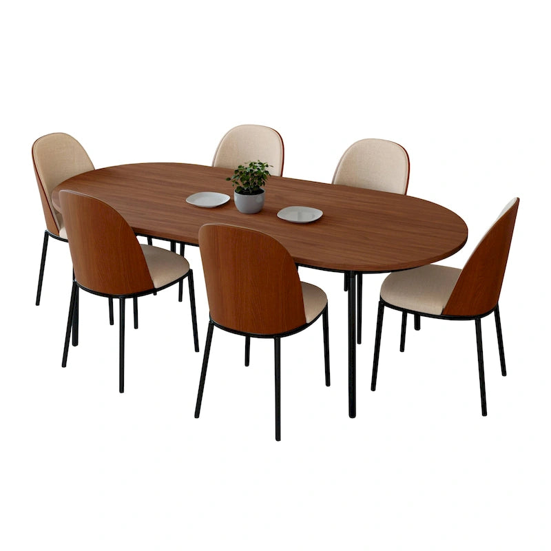 7-Piece Dining Set in Black Steel with 6 Chairs and Table Tule Collection by LeisureMod 39