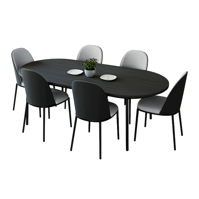 7-Piece Dining Set in Black Steel with 6 Chairs and Table Tule Collection by LeisureMod 41