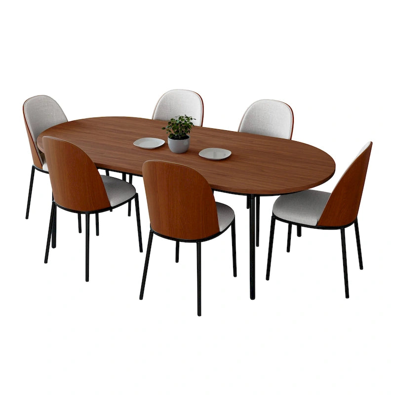 7-Piece Dining Set in Black Steel with 6 Chairs and Table Tule Collection by LeisureMod 42