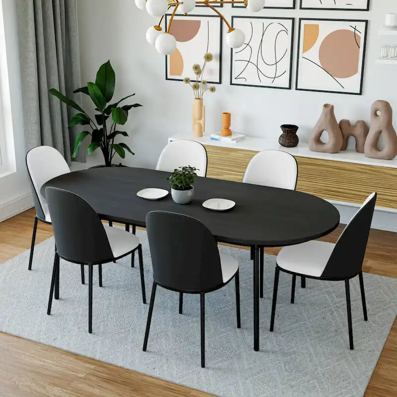 7-Piece Dining Set in Black Steel with 6 Chairs and Table Tule Collection by LeisureMod