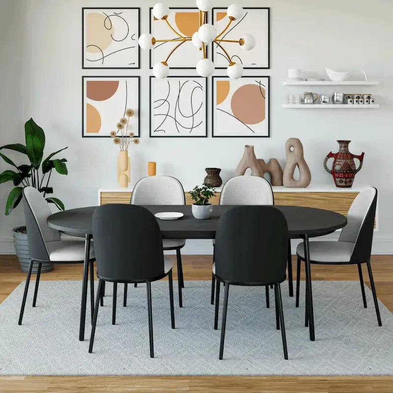 7-Piece Dining Set in Black Steel with 6 Chairs and Table Tule Collection by LeisureMod 3