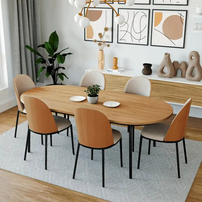 7-Piece Dining Set in Black Steel with 6 Chairs and Table Tule Collection by LeisureMod 7