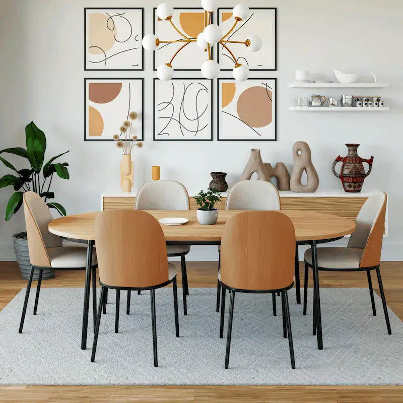 7-Piece Dining Set in Black Steel with 6 Chairs and Table Tule Collection by LeisureMod 8
