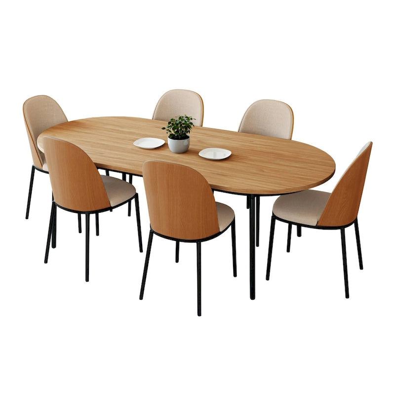 7-Piece Dining Set in Black Steel with 6 Chairs and Table Tule Collection by LeisureMod 19