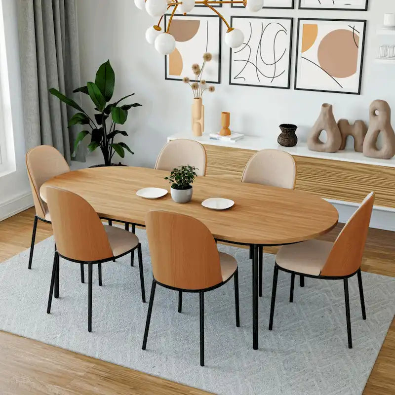 7-Piece Dining Set in Black Steel with 6 Chairs and Table Tule Collection by LeisureMod 20