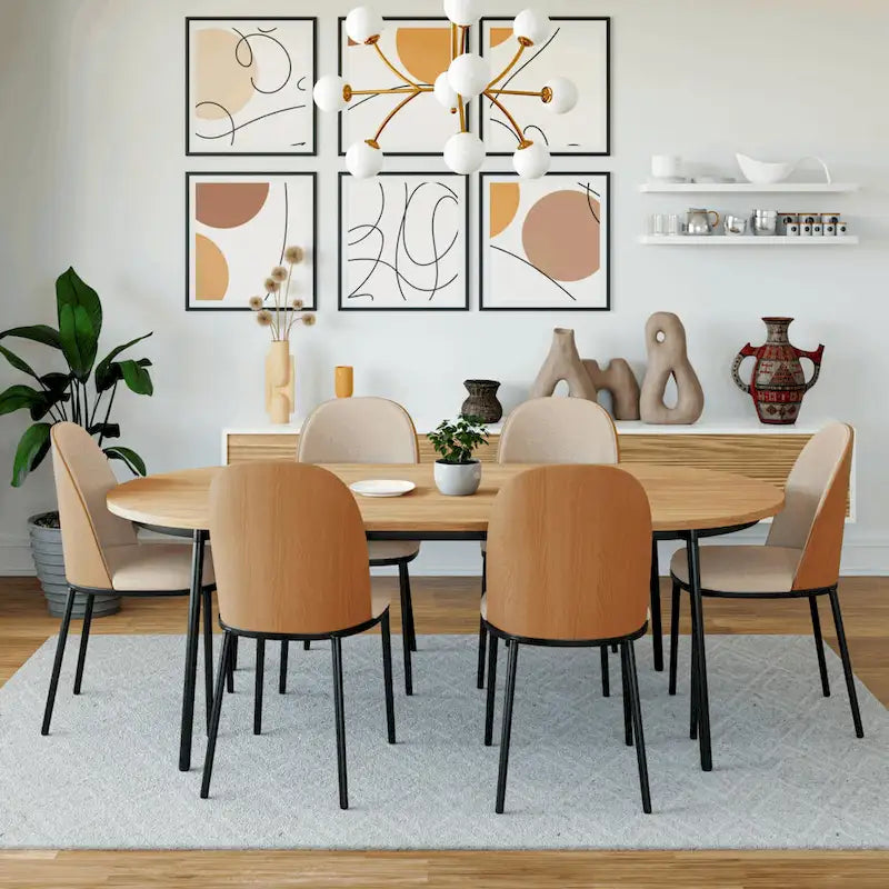 7-Piece Dining Set in Black Steel with 6 Chairs and Table Tule Collection by LeisureMod 21