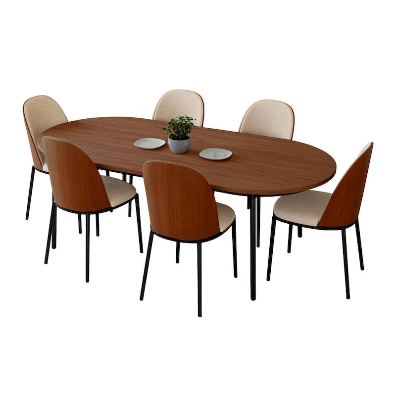 7-Piece Dining Set in Black Steel with 6 Chairs and Table Tule Collection by LeisureMod 34