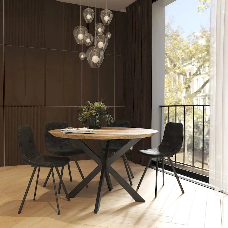 Ravenna 47 Modern Round Wood Dining Table With X-Cross Geometric Metal Base for Dining Room & Kitchen