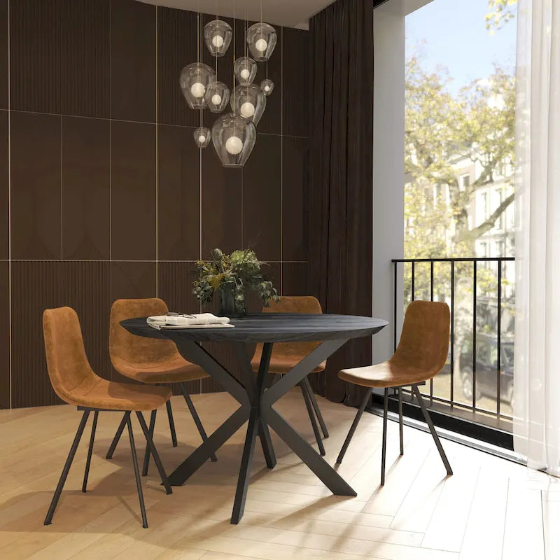 Ravenna 47 Modern Round Wood Dining Table With X-Cross Geometric Metal Base for Dining Room & Kitchen 12