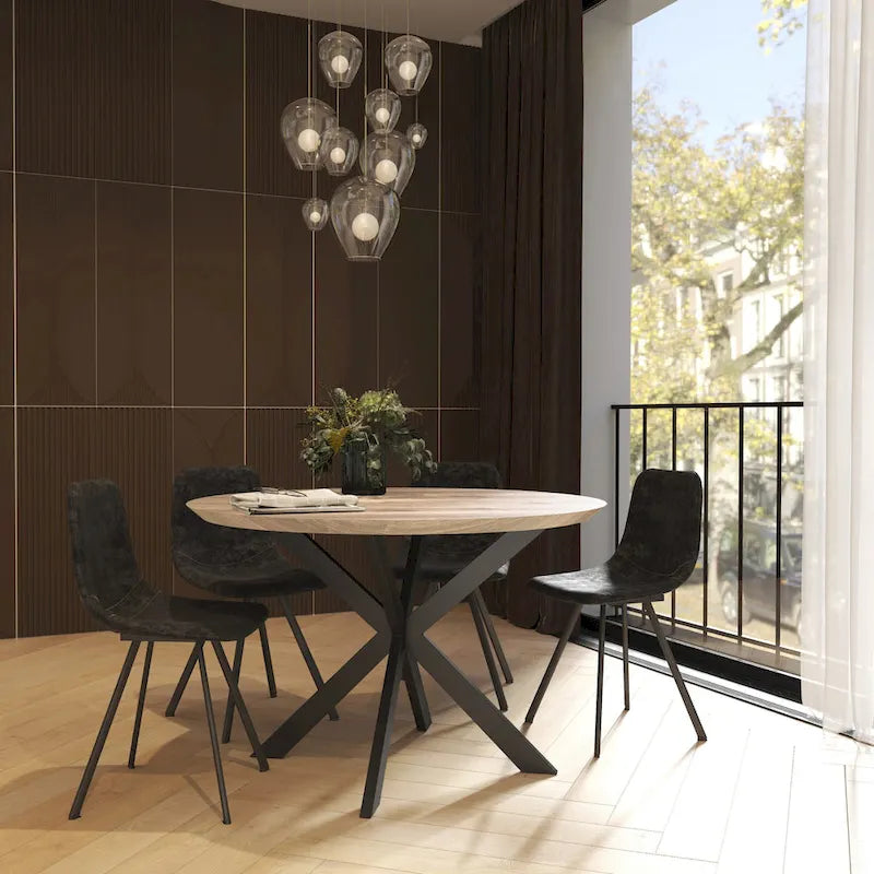 Ravenna 47 Modern Round Wood Dining Table With X-Cross Geometric Metal Base for Dining Room & Kitchen 18