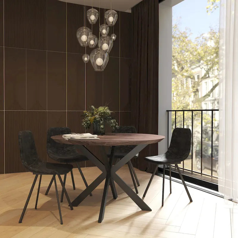 Ravenna 47 Modern Round Wood Dining Table With X-Cross Geometric Metal Base for Dining Room & Kitchen 26