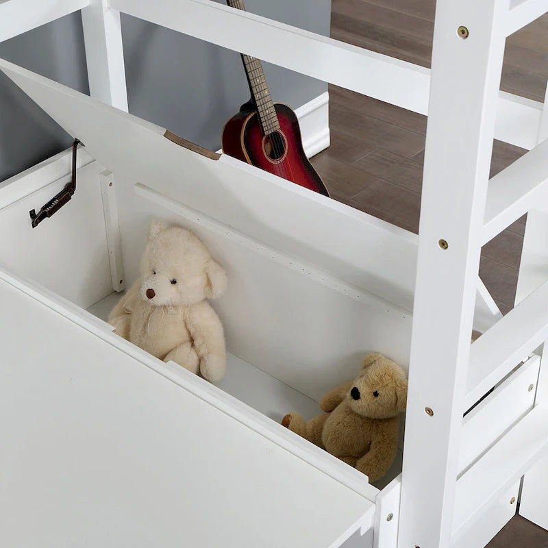 Furniture of America Wegh Solid Wood Twin Size Loft Bed with Workstation and Hidden Storage 3