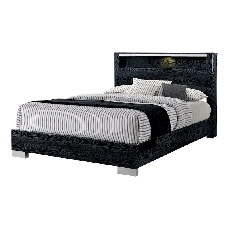 Set Letto a Pannelli con Contenitore a 2 Pezzi e Comò Alto Champs in Legno Massello Stile Contemporaneo di Furniture of America 8
