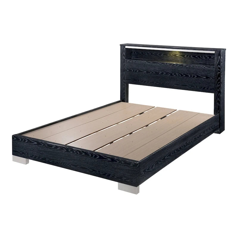 Set Letto a Pannelli con Contenitore a 2 Pezzi e Comò Alto Champs in Legno Massello Stile Contemporaneo di Furniture of America 9