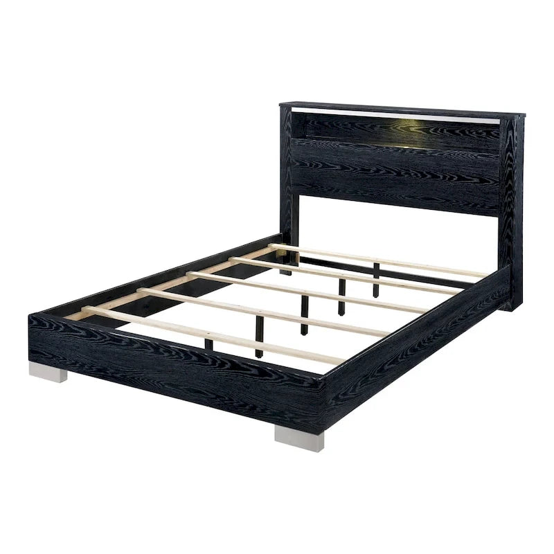 Set Letto a Pannelli con Contenitore a 2 Pezzi e Comò Alto Champs in Legno Massello Stile Contemporaneo di Furniture of America 10
