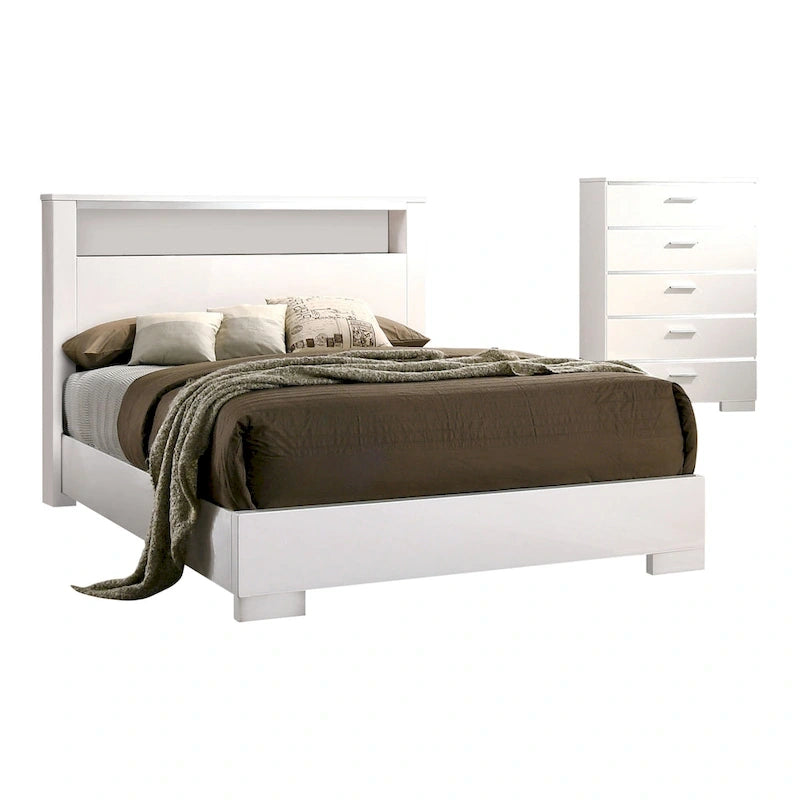 Set Letto a Pannelli con Contenitore a 2 Pezzi e Comò Alto Champs in Legno Massello Stile Contemporaneo di Furniture of America 15