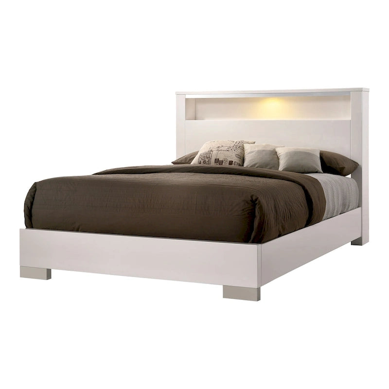 Set Letto a Pannelli con Contenitore a 2 Pezzi e Comò Alto Champs in Legno Massello Stile Contemporaneo di Furniture of America 16
