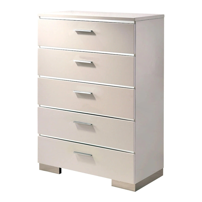 Set Letto a Pannelli con Contenitore a 2 Pezzi e Comò Alto Champs in Legno Massello Stile Contemporaneo di Furniture of America 23