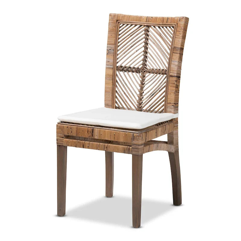 Laluna Modern Bohemian Rattan/ Mahogany Wood Dining Chair with Cushion 2