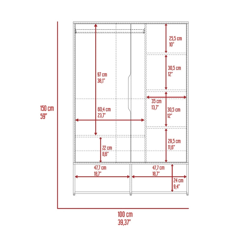 FM Furniture Rose Double Armoire with Hanging Rod 5