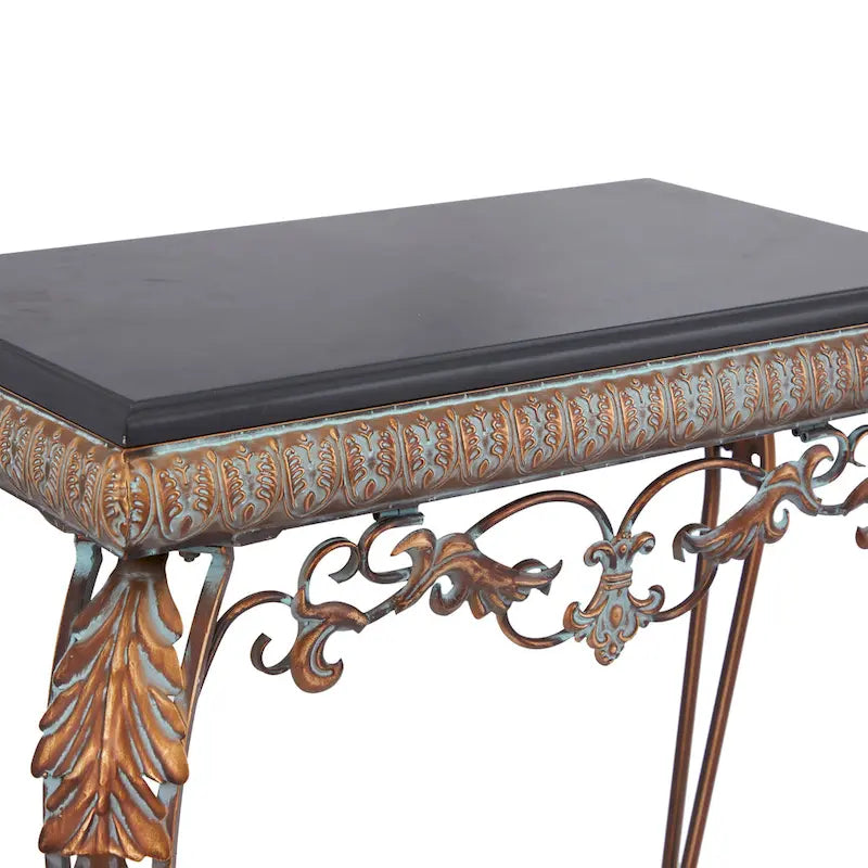 Metal Leaf Console Table with Mirror with Scrolled Legs - Set of 2 Bronze - Roche River Decor - 1W x 23L x 32H 5
