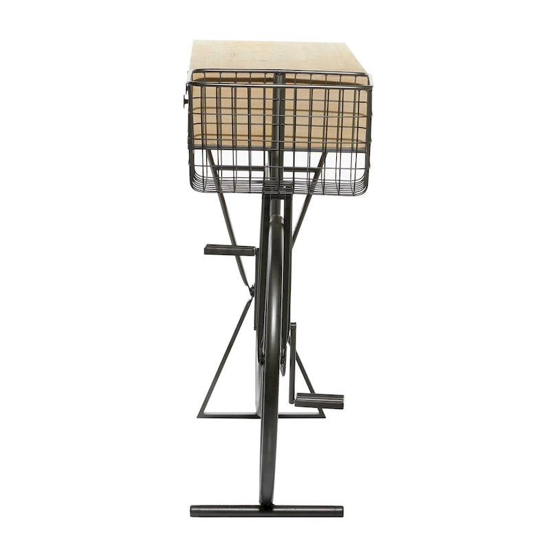 Metal Bike 3 Drawers Console Table with Brown Wood Top - Black - Roche River Decor - 15Wx58Lx34H 3