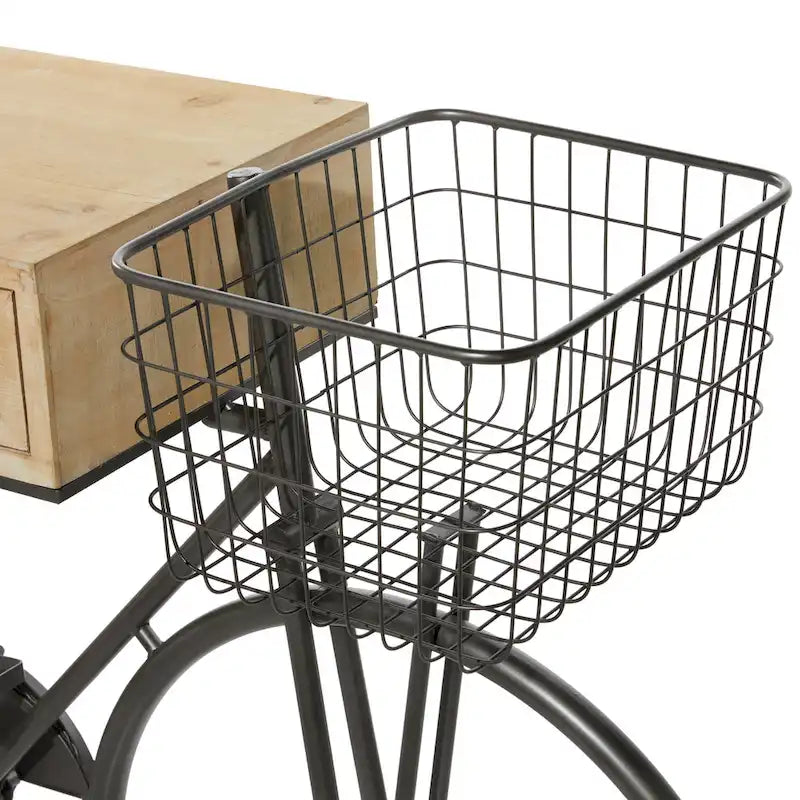 Metal Bike 3 Drawers Console Table with Brown Wood Top - Black - Roche River Decor - 15Wx58Lx34H 5