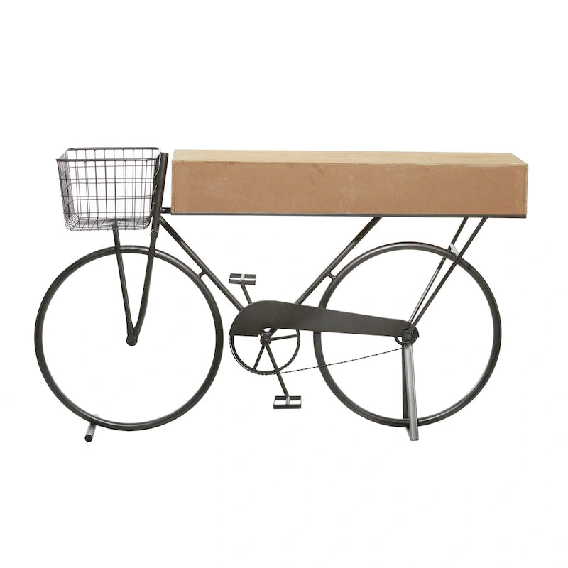 Metal Bike 3 Drawers Console Table with Brown Wood Top - Black - Roche River Decor - 15Wx58Lx34H 7