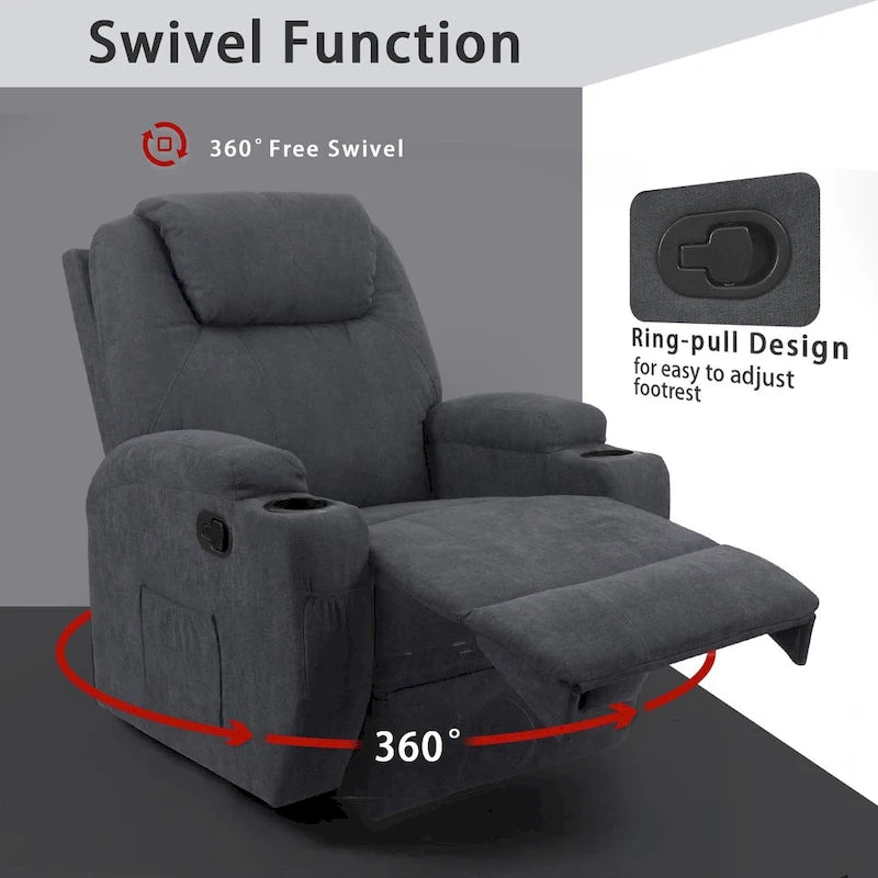Homall Massage Recliner Chair Swivel Fabric Living Room Sofa 3