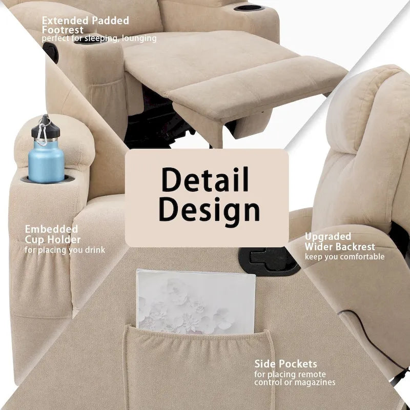 Homall Massage Recliner Chair Swivel Fabric Living Room Sofa 7