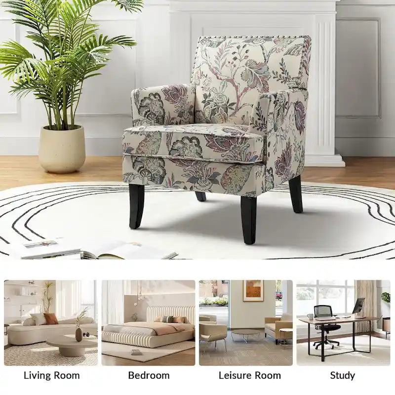 Poltrona Akorda stile Country francese con bordo borchiato e gambe in legno massello di HULALA HOME 16