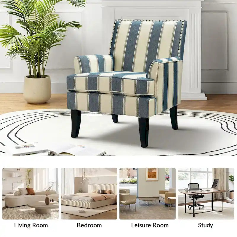 Poltrona Akorda stile Country francese con bordo borchiato e gambe in legno massello di HULALA HOME 22