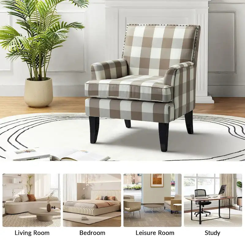Poltrona Akorda stile Country francese con bordo borchiato e gambe in legno massello di HULALA HOME 27