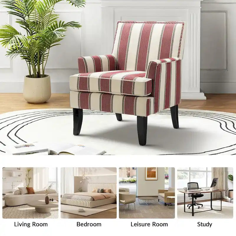 Poltrona Akorda stile Country francese con bordo borchiato e gambe in legno massello di HULALA HOME 34