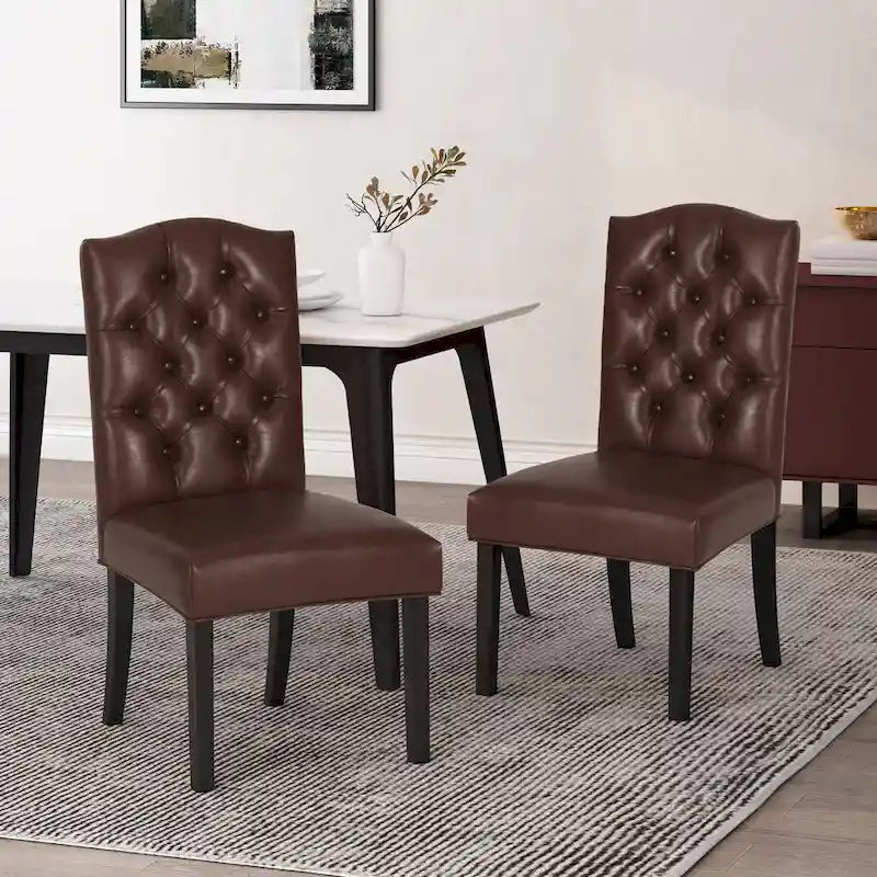 Harriet Contemporary Tufted Faux Leather Dining Chairs (Set of 2) by Christopher Knight Home - 21.50 L x 25.75 W x 41.50 H